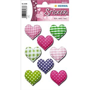 HERMA 6288 Stickers, hartjes, kleurrijk, groot, 8 stuks, hartstickers van stof in roze en groen, etiketten in hartvorm, voor Valentijnsdag, liefde, bruiloft, verjaardag, scrapbooking, decoratie,