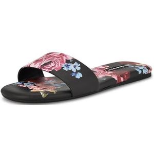 Nine West Lolipop platte sandalen voor dames, Zwart Verspreide Roos Multi 002, 35.5 EU