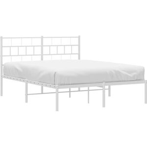 vidaXL Metalen bedframe, bedbodem met hoofdeinde, bedstead voor slaapkamer, woonkamer, matrasbasis, moderne stijl, wit, 120 x 200 cm