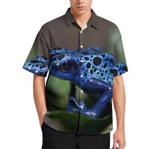 Camouflage blauwe kikkers zomer heren shirts casual korte mouw button down blouse strand top met zak 3XL