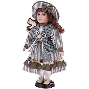 Milageto Porseleinen pop, 30 cm, Victoriaanse meisjesfiguren met houten standaard, voor kinderen en volwassenen