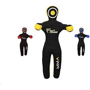FNine MMA Grappling Dummy, for Judo, Wrestling, Brazilian Jiu Jitsu, Submission and Throwing UNFILLED Canvas Bag (Black and Yellow, 47"")