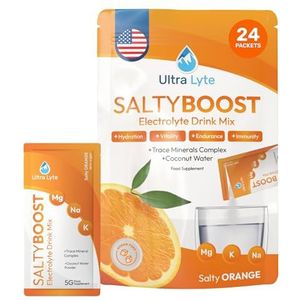 Ultra Lyte Electrolytes Drink Mix Sachets - Suikervrij Elektrolytenpoeder met hoog natrium, sporenmineralen en kokoswater - rehydratatie voor fitness (24 zakjes, zout sinaasappel)