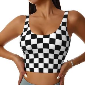 KHDKLXOHZ Giraffe Print Vrouwen Sport BH U Rug Verwijderbare Gewatteerde Mouwloze Workout Crop Tank Top Vest voor Yoga, Hardlopen, Gym & Dagelijks Dragen, Zwart en wit geruit, S