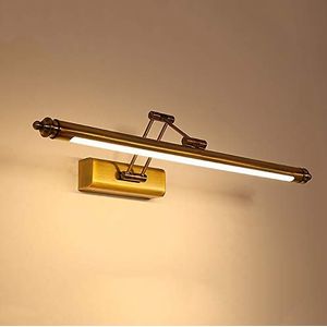 DESLP Retro messing spiegellamp badkamer, led-badkamerlamp, spiegellamp, verstelbaar met roestvrijstalen voet, vintage kastlicht, 3000 K, warm wit, wandlamp, binnen, antiek, voor spiegelkast, 50 cm/8 W