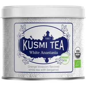 Kusmi Tea - Witte Thee Bio White Anastasia - Witte Thee met Bergamot, Oranjebloesem en Citroen - Metalen Theedoos 90 g - Ongeveer 40 Kopjes