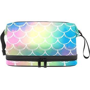 Grote capaciteit reizen cosmetische tas,Zeemeermin schaal patroon kleurrijke, make-up tas, waterdichte make-up tas organisator, Meerkleurig, 27x15x14 cm/10.6x5.9x5.5 in