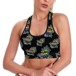 Regenboog Ananas Ademend Sport BH's Voor Vrouwen Draadloze Workout Yoga Vest Ondergoed Racerback Crop Tank Top L
