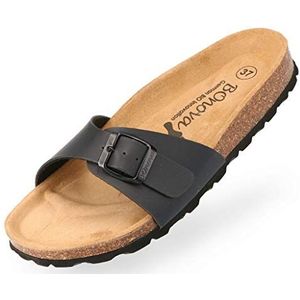 BOnova Damessandalen Teneriffa in 10 kleuren, modieuze sandaal met één riem en kurkvoetbed, comfortabele sandalen om je goed te voelen, gemaakt in de EU, Bonoflor zwart, 38 EU