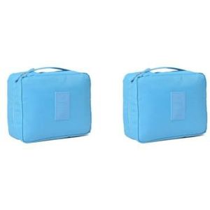 Cosmetische Opbergtas Waterdichte Grote Capaciteit Draagtas Toiletartikelen Pouch Case Thuis Make-up Wassen Pocket Vrouwen Meisjes Rode Wijn, 2 Set (azuur), as description, als beschrijving