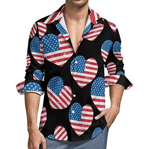 VS-Amerika Retro Hart Vlag Mannen Button Down Shirt Lange Mouw V-hals Shirt Casual Regular Fit Tops