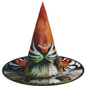 SSIMOO Tijgerstrepen oranje patroon Halloween feesthoed, grappige Halloween-hoed, brengt plezier op het feest, maak je de focus van het feest