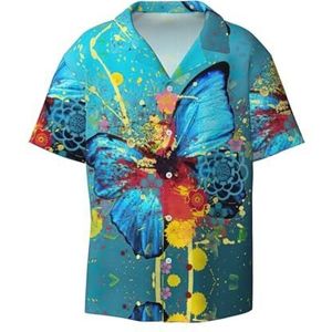 OdDdot Overhemd met vlinderpatroon voor heren, button-down shirt met korte mouwen, casual overhemd voor heren, zomer, zakelijk, casual overhemd, Zwart, XXL