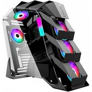 Full Tower Gehard Glazen ATX/M-ATX Gamingbehuizing, Verticale GPU-beugel RGB-modus 7 Ventilatorposities (alleen Behuizing)(Gray)