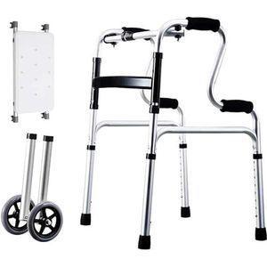 Lichtgewicht standaard wandelaar met afneembare zitting, 3-in-1 sta-assistent opvouwbare wandelaar met wielen en antislip voetpad, in hoogte verstelbaar ondersteunde loophulp