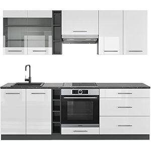 Livinity Kitchenette Fame-Line, wit hoogglans/antraciet, 235 cm, AP eiken