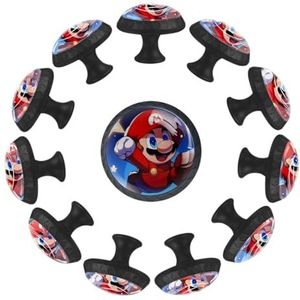 XYMJT voor Mario 12-delige zwarte ronde ladetrekkers met schroeven, ABS glazen kasthandgrepen 35x28x17 mm - dressoirknoppen, keukenbeslag
