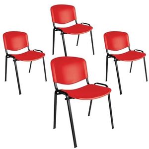 Office & More 4-delige set bezoekersstoelen, stapelbare vergaderstoel, met zitting en rugleuning van kunststof, rood