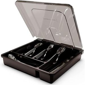 Kunststof bestekbakken Zilverwerk Organizer met transparante deksels, 5 compartimenten Lade winkel Houder keukengerei Draagbaar Bestek organisator Serviesbakje voor keukenlade,zwart