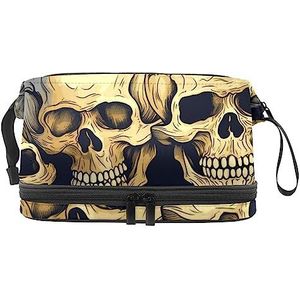 Dubbele Laag Cosmetische Tas Schedel Rose Rood Paars Draagbare Make-up Tas Reizen Organizer Pouch voor Vrouwen Meisjes Toiletartikelen Tassen, Multi 10, 27x15x14 cm/10.6x5.9x5.5 in, Make-up zakje
