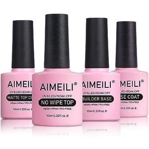 AIMEILI Top Coat and Base Coat, Mat Top Coat, Builder Base Gel Vegan Soak Off UV LED Gel Lak Nagellak Gellak 10ML