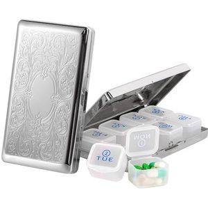 Pillenorganizer - Zilver - 7 Dagen - 8 Vakken - Metalen Pillendoos - BPA-vrij