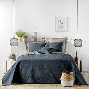 douceur d'intérieur, Gewatteerde sprei (220 x 240 cm) romantisch blauw, effen microvezel