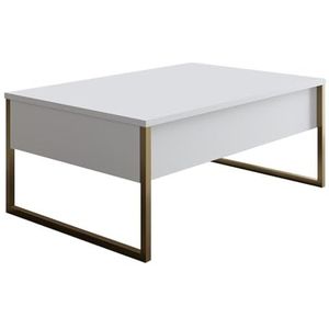 Homtex Luxe salontafel, wit en goud, 90 x 60 x 40 cm, 18 mm dikke melamine gecoate spaanplaat, slanke metalen poten, elegant en veelzijdig design