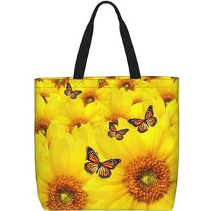 OdDdot Graffiti Vlinder Print Tote Bag, Hobo Bag Crossbody Tas Voor Vrouwen Grote Capaciteit Mama Tas Schoudertas, Gele bloemen vlinders, Eén maat