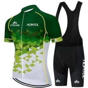 HOMTOL racefietstrui heren korte mouw fietstrui heren set fietstrui voor heren fietskleding lange mouw Fietstruien Ademend Elastisch Sneldrogend Jersey Fietsen MTB (GroenWit, 3XL)
