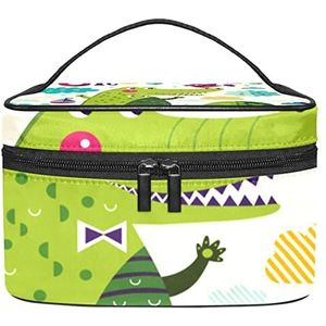 Cartoon krokodil make-up organizer tas, reismake-up tas organizer case draagbare cosmetische tas voor vrouwen en meisjes toiletartikelen, Meerkleurig, 22.5x15x13.8cm/8.9x5.9x5.4in