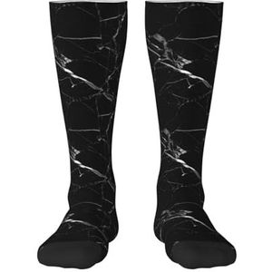 YsoLda Kousen Compressie Sokken Unisex Knie Hoge Sokken Sport Sokken 55CM Voor Reizen, Marmeren Print Zwart Wit, zoals afgebeeld, 22 Plus Tall