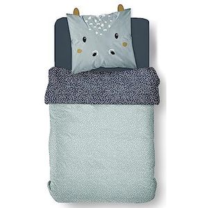 Beddengoed voor kinderen, Dino met stippen, 100% katoen, 57 draden, dekbedovertrek 140 x 200 cm + kussensloop 63 x 63 cm