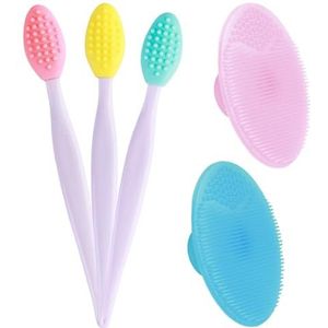 3 stuks lip scrub borstel met siliconen gezichtsreinigingsborstel, 2 stuks gezichtsscrubber zacht exfoliëren, mee-eters verwijderen, masseren