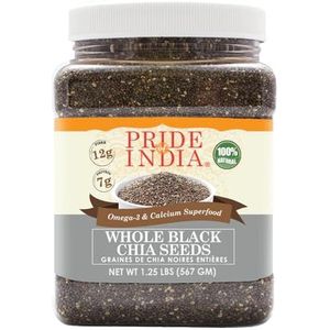 Pride Of India - Whole Black Chia Seeds - Omega-3 & Calcium Superfood, 1.5 Pound Jar