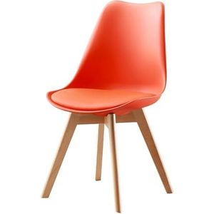 JAVYPPT Eetkamerstoelen PU kunstleer zijstoel met beukenhouten poten, gestoffeerde accentstoel, eetkamer, woonkamer, slaapkamer, keukenstoelen (oranje)