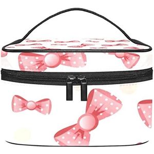 rood meisje strik patroon make-up organizer tas, reizen make-up tas organizer case draagbare cosmetische tas voor vrouwen en meisjes toiletartikelen, Meerkleurig, 22.5x15x13.8cm/8.9x5.9x5.4in