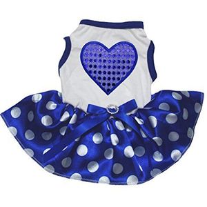 Petitebelle Hond Jurk Pailletten Hart Wit Katoen Polka Dots Blauw Tutu, Medium, Blauw