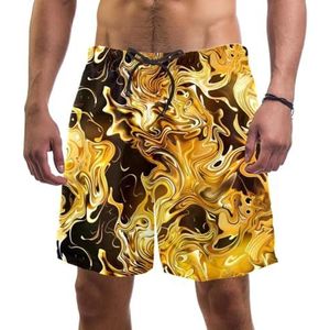PAFEFO Nieuwigheid boardshorts voor heren, strandvakantie, feest, sneldrogende badpakken met gouden abstracte bierontwerpen, Gouden Abstract Bier, M