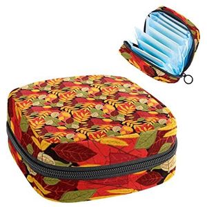Opbergtas voor maandverband Pads, Menstruatie Cup Pouch, Periode Bag Organizer voor vrouwelijke Pads Tampons, herfst herfst boom bladeren patroon