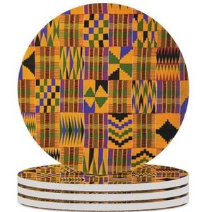 Afrikaanse Kente Doek Etnische Kunst Patroon Keramische Steen Onderzetters Voor Dranken Absorberende Set Van 4/6 Drank Onderzetters Decor Voor Koffietafel Party Thuis