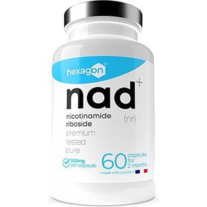 NAD+ Nicotinamide Riboside Chloride 300mg - +2 Maanden Kuur - NAD Booster - Anti-Aging & Anti-Fatigue - Made in France - 60 Vegetarische Capsules - Veganistisch - Hexagon