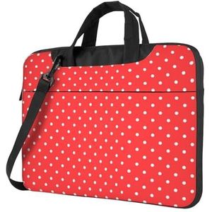 CXPDD Rode en witte laptoptas met stippenprint, veelzijdige laptoptas voor dames en heren - laptopschoudertas, Zwart, 15.6 inch