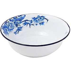 Chinese vintage emaille kom wastafel met blauw en wit porselein patroon voedsel fruit groenten container soep pot wastafel (26 x 8 x 15,5 cm)