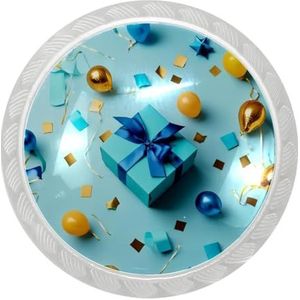 Transparante kastknop, set van 4, elegante en veelzijdige ladehandgrepen voor kasten, ijdelheden, kledingkasten, blauw geschenkpatroon