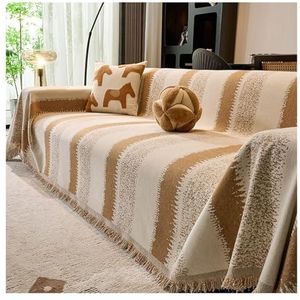 Omkeerbare Chenille Bankhoes, Handdoek Bankhoezen, Chenille Bankhoes, Woondecoratie Bankhoes For L-vormige Bank, Sectionele Bank(Beige,180 * 260cm)