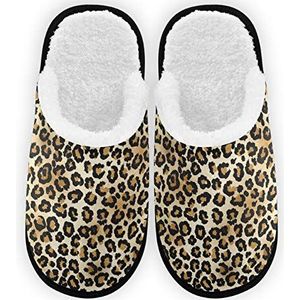 Pantoffels voor dames Cheetah Bont Texturen Pluche Voering Comfort Warm Koraal Fleece Slaapkamer Pantoffels voor Indoor Outdoor Spa
