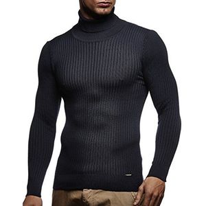 Leif Nelson Coltrui voor heren, gebreide trui, coole herentrui met rolkraag, dunne gebreide herentrui, geschikt voor winter en zomer, blauw, M