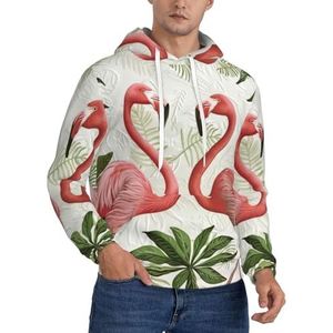 ERSDWRE Flamingo's Op Witte Print Gezellige Sweatshirts Volwassen Mannen Fleece Hoodies Trui Lange Mouw Sweatshirt Met Zakken, Zwart, XS