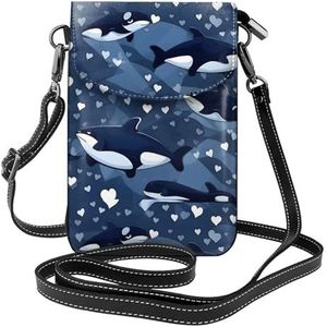 Blauwe orka lederen cross body flip telefoontas met afneembare schouderbanden, gebruikt voor reizen, dating, vakantiegeschenken, Zwart, Eén maat